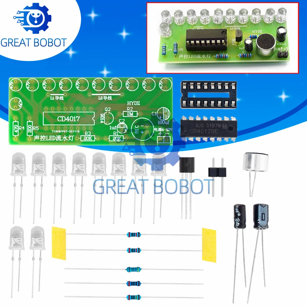 BS Voice - Activated LED Water Light Kit: CD4017 - Powered Lantern Control for Fun and Educational DIY Electronics!