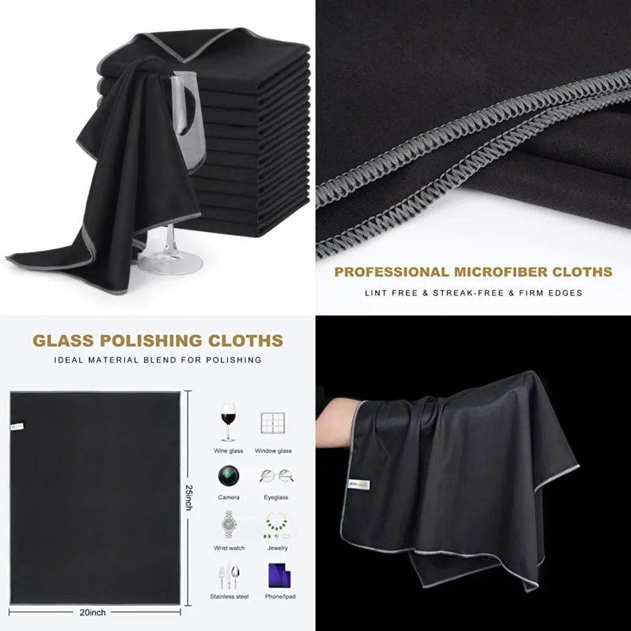 

Microfiber Glass Polishing Cloths Large Size Thick Lintless Drying Towels for Wine Glasses Stemware Dishes Stainless Appliances