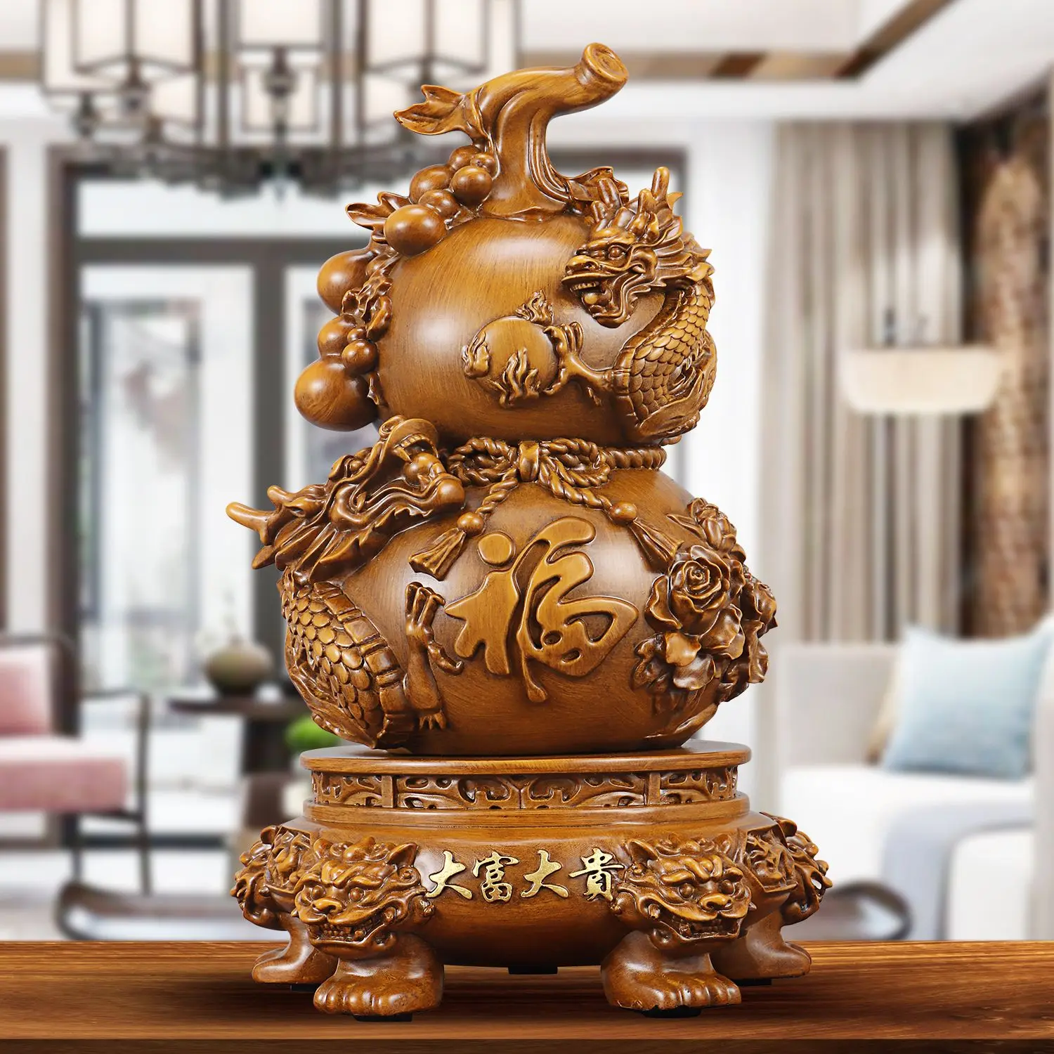 

Wealth Dragon Gourd Decoration Double Dragon Playing Pearl New Chinese Style Living Room Wine Cabinet Decoration Crafts