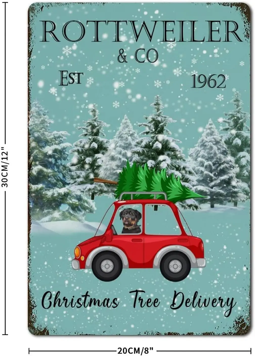 Rottweiler Driving A Red Truck Metal Sign Family Wall Art Vintage Style Tin Signs Christmas Tree Delivery Wall Art Iron Poster P