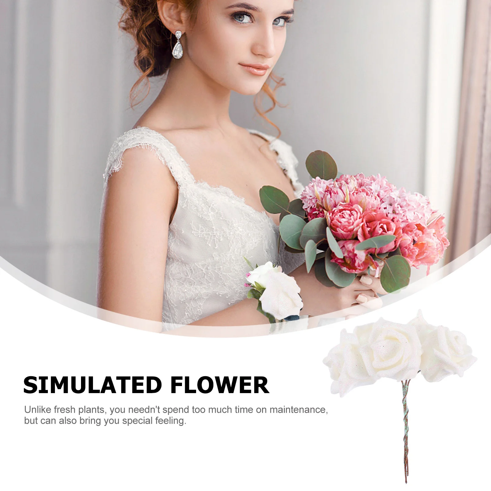 

50Pcs Simulation Flower Head Vivid Touch Feeling Home Decor Wedding Adorn Light Weight Easy Care Simulated Flower