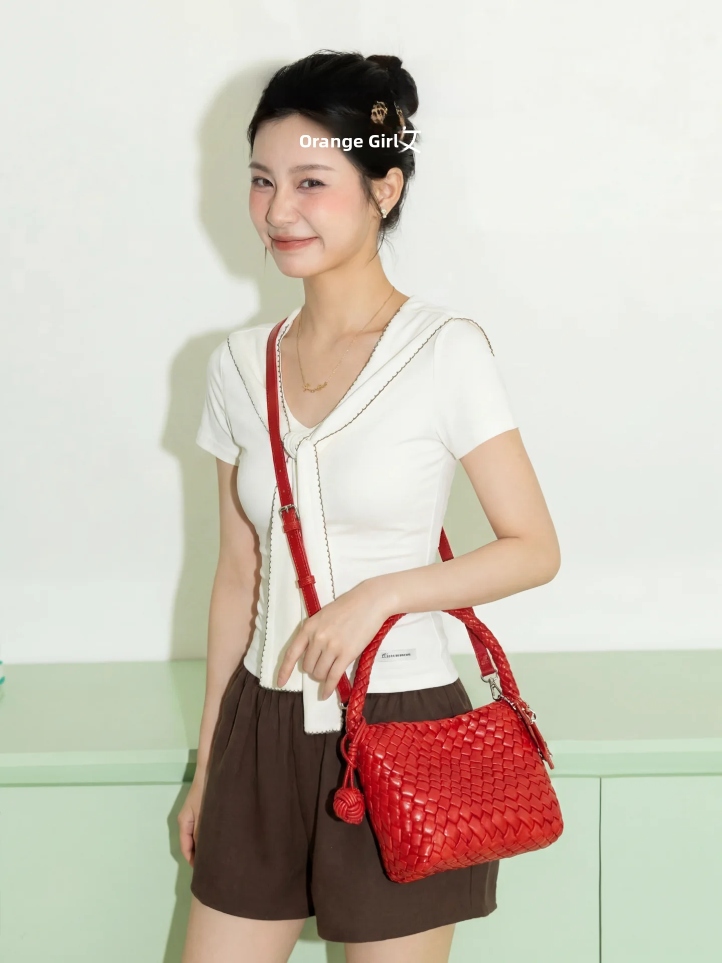 

Birthday Wedding Gift Orange Girl Leather Woven Tote Bag Luxury Sensation Red Wedding Bag Women's Handbag Soft Handle Magneti...