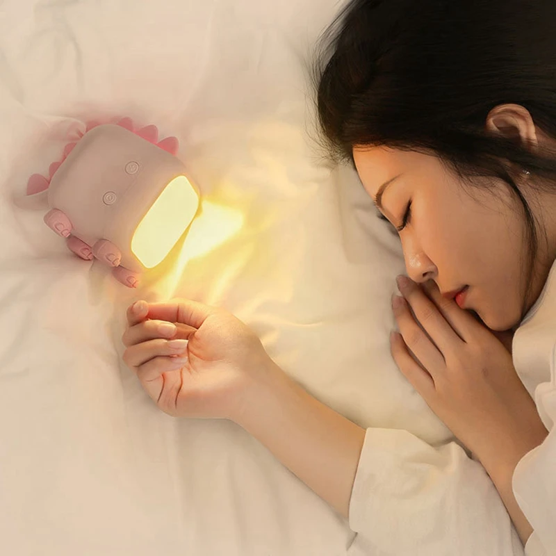 Luz de noche LED de dinosaurio nórdico para habitación de niños, lámpara de mesita de noche para dormir, luz nocturna bonita con carga USB