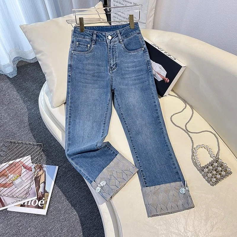 

Новые китайские джинсы в стиле ретро с пуговицами, женские летние модные джинсы с пэчворком, укороченные, трендовые, с высокой талией, прямого кроя