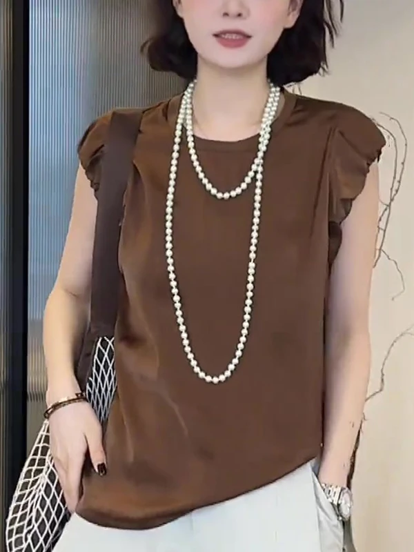 

Gtuq Faionable Ele Pure Color Bubble Sve Design Women's Summer Versatile Simple Sle ort Sve irt