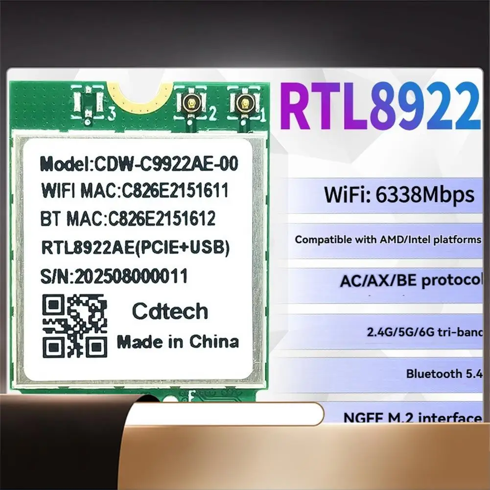 

N35R-RTL8922AE Wifi7 Card Tri-Band 2.4G/5G/6G 6338Mbps Wireless Wifi Adapter Bluetooth 5.4 For Windows 10/11