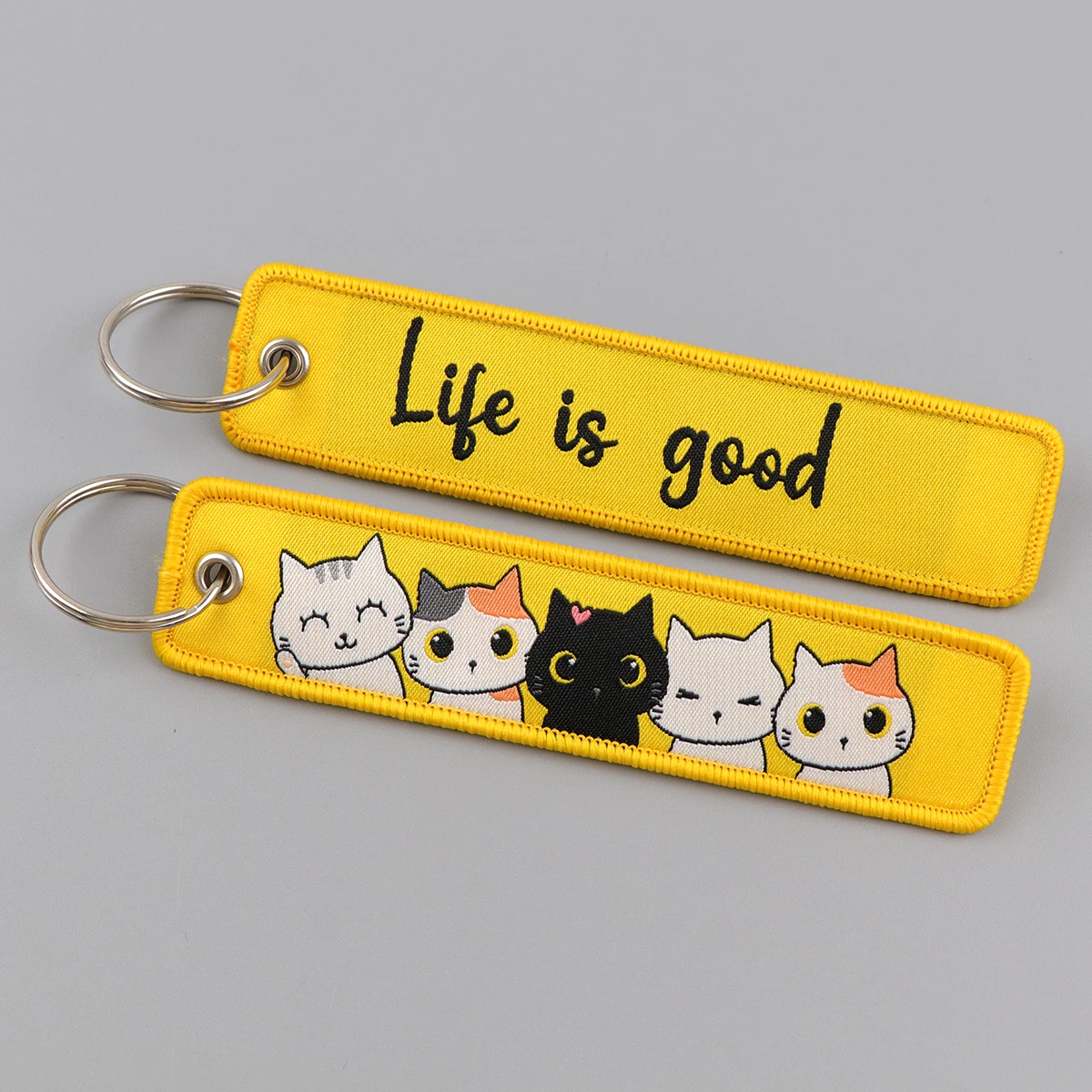 

Cute Cat Embroidery Key Fobs Cartoon Key Tags Quotes Keychain For Motorcycles Cars Key Holder Accessories Chaveiro Jewelry