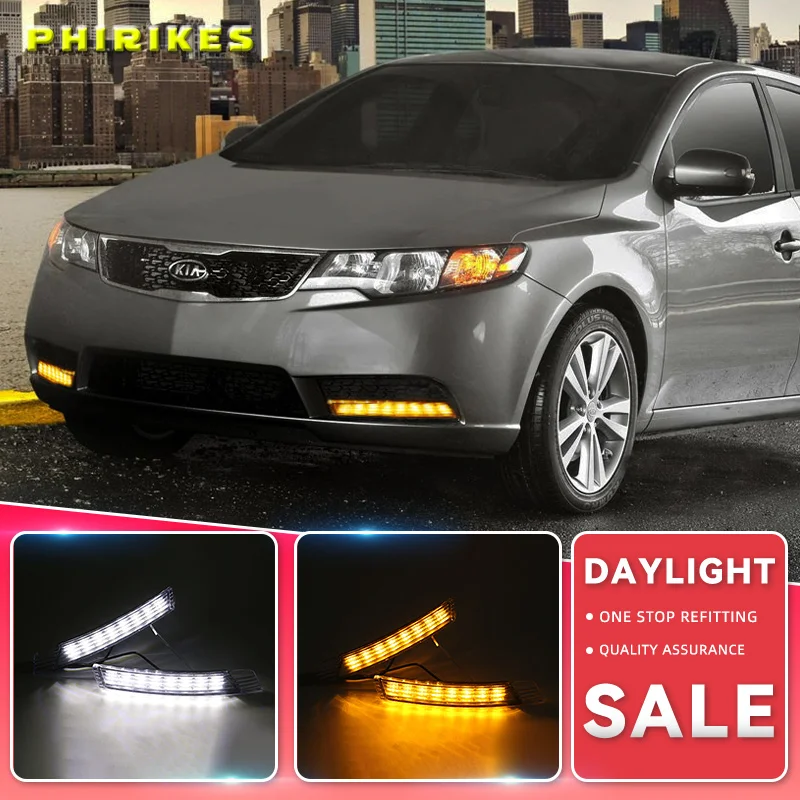 2 pz per Kia Forte 2009-2012 con indicatore di direzione giallo stile relè LED DRL luce di marcia diurna fendinebbia