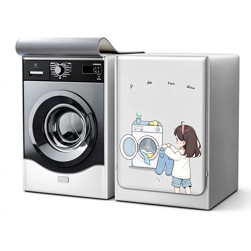 Washing Machine Cover, Front Loading, Laundry Dryer, Passport Protective, Waterproof Mat, Insulating Drainage, Elastic Organizer