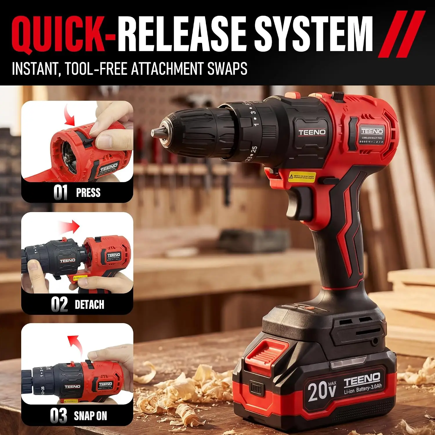 6-in-1 Brushless Cordless Multi-Tool Kit (Drill, Impact Wrench, Saw, Sander), 3Ah Battery, USB, Case