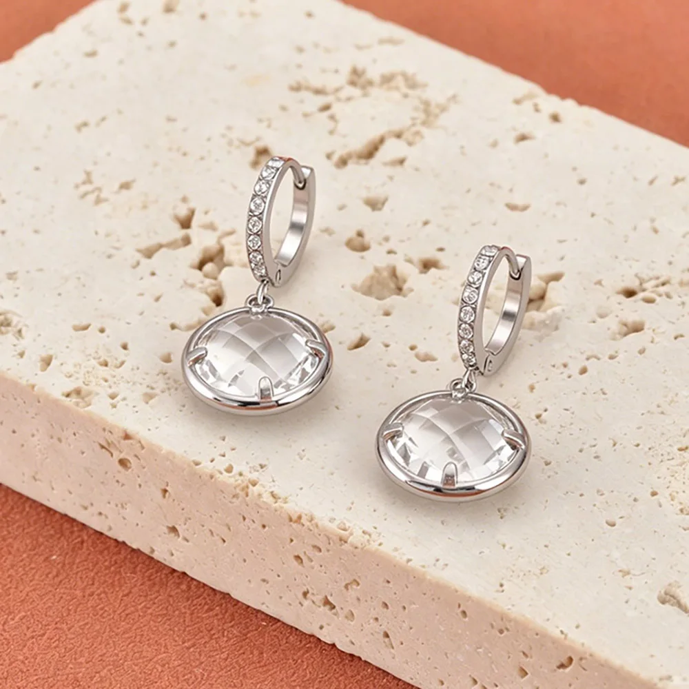 JeeMango Hochwertige runde Ohrringe aus tschechischem Glas aus Edelstahl für Damen, vergoldet, exquisiter Hochzeitsschmuck E26109 – Detail 5