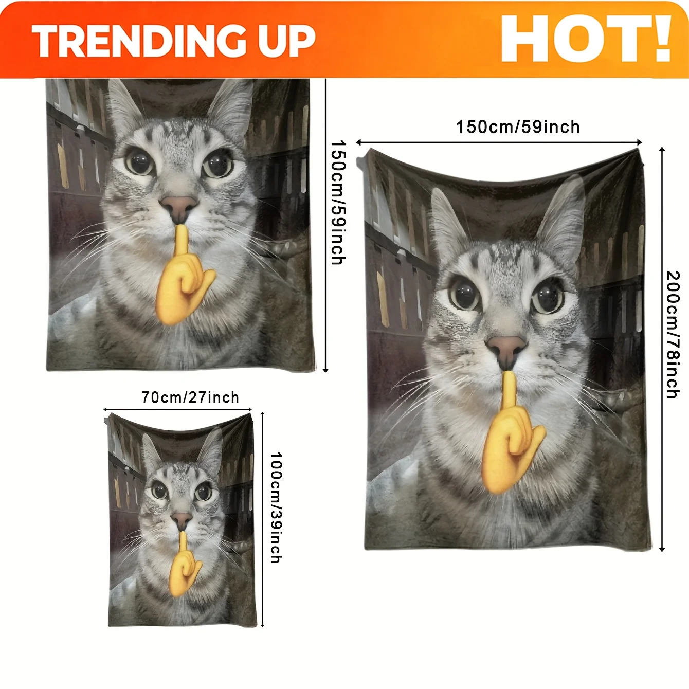 Customize 1 Cat Fun Gesture Blanket, Soft and Warm Blanket, Suitable for Sofa Beds, Sofas, Offices, Air Conditioning Blankets, t