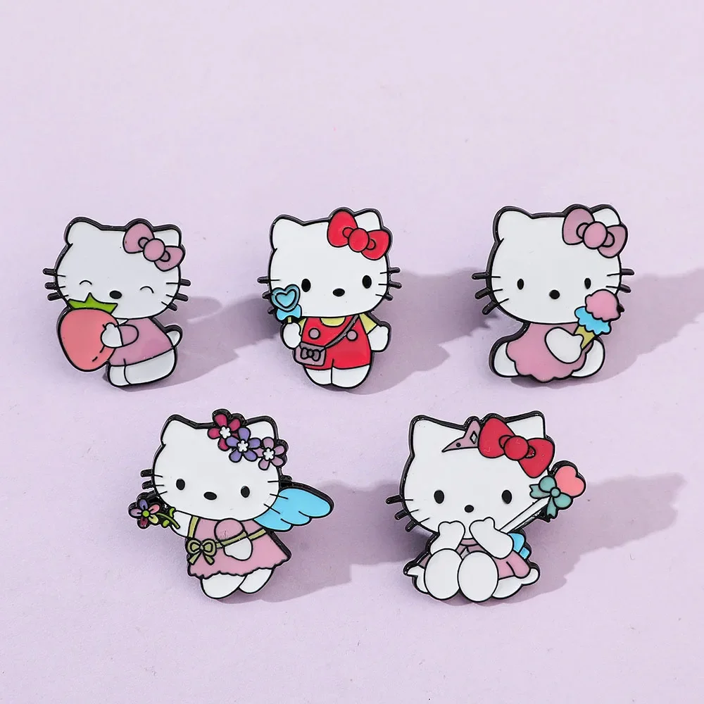 

5pcs Anime Peripheral HelloKitty Originality Cute Cartoon Metal Brooches Badge Accessory Clothes Backpack Decoration Couple Gift