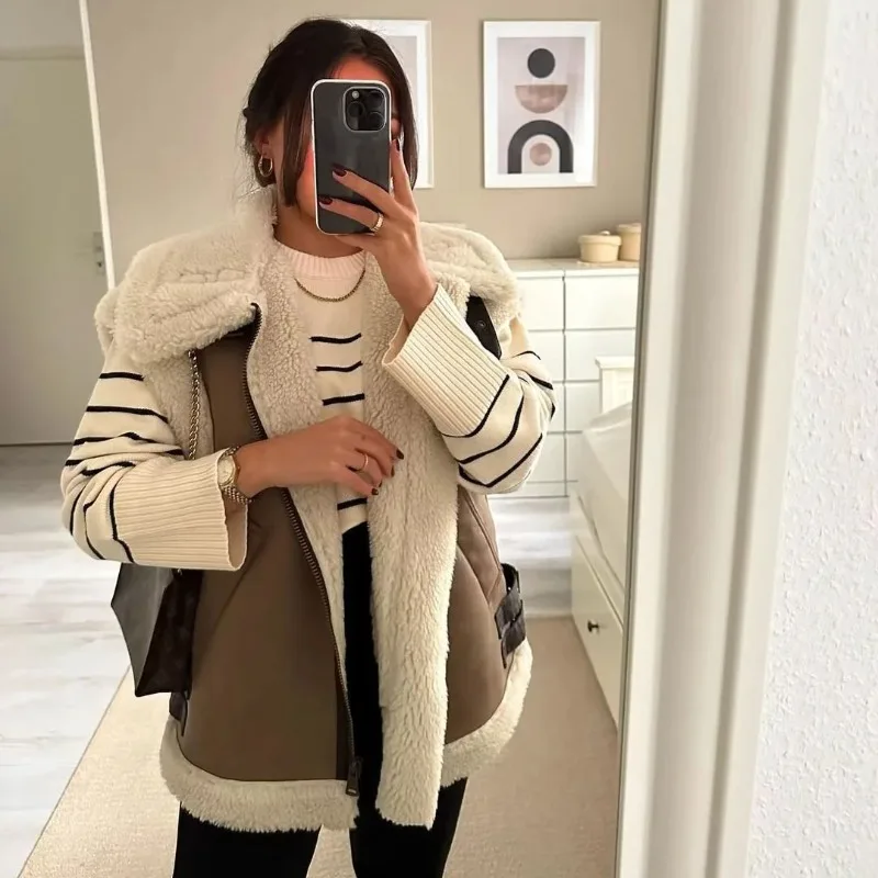 Autumn Winter Women's Clothing Fur One-piece Fleece Patchwork Cotton Coat Vest Waistcoat Outerwear Women's Tops Faux Fur Coat