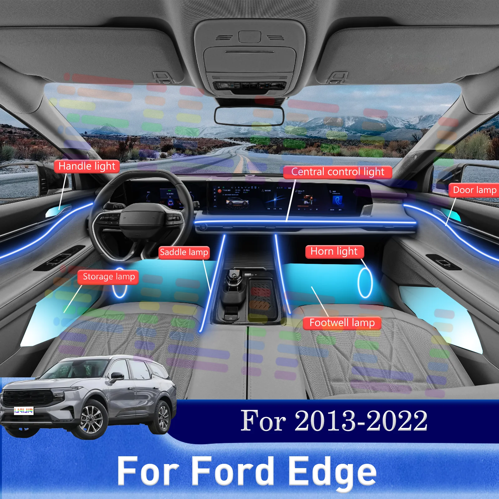 

For Ford Edge Innovative Automotive Interior LED Strips with Hidden Installation and Smartphone Managed Symphony Color Displays