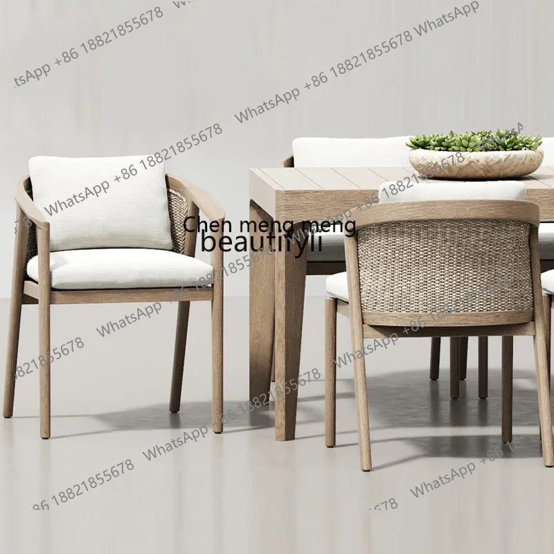 Outdoor Table and Chair Courtyard scandinavian casual Teak Rattan Chair Homestay Villa Outdoor Terrace Furniture