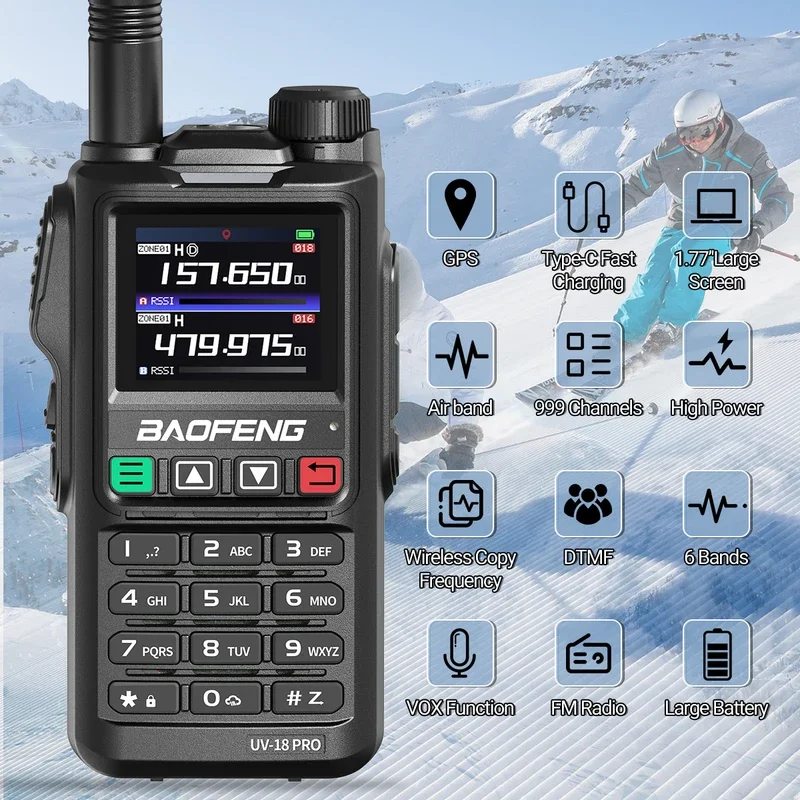 Рация Baofeng UV18 PRO MAX с GPS, беспроводная радиостанция с диапазоном действия 10 Вт, Type-C, двусторонняя радиосвязь для охоты