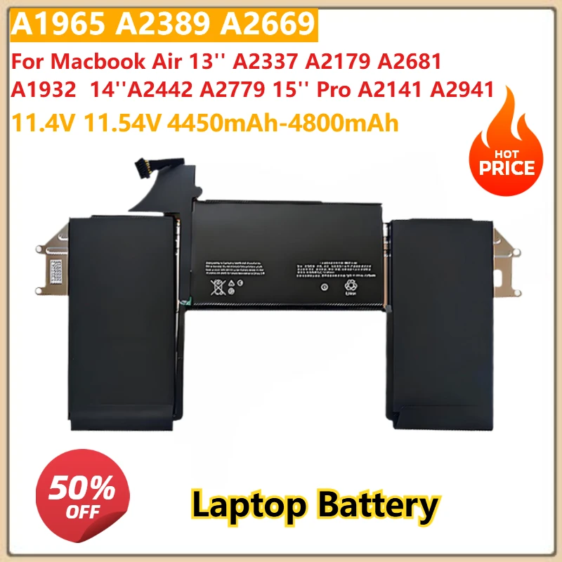 

4600mAh A1965 A2389 A2669 Laptop Battery For Macbook Air 13'' A2337 A2179 A2681 A1932 14''A2442 A2779 15'' Pro A2141 A2941