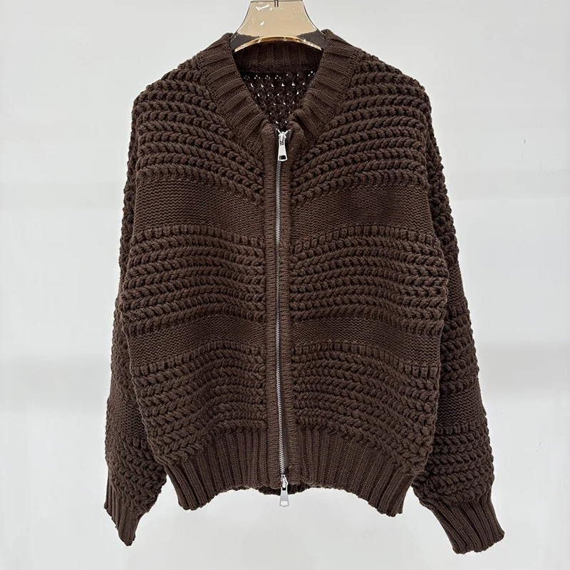 

High quality logo collage women's zipper cardigan with open design and sweater fabric female clothing 251111195