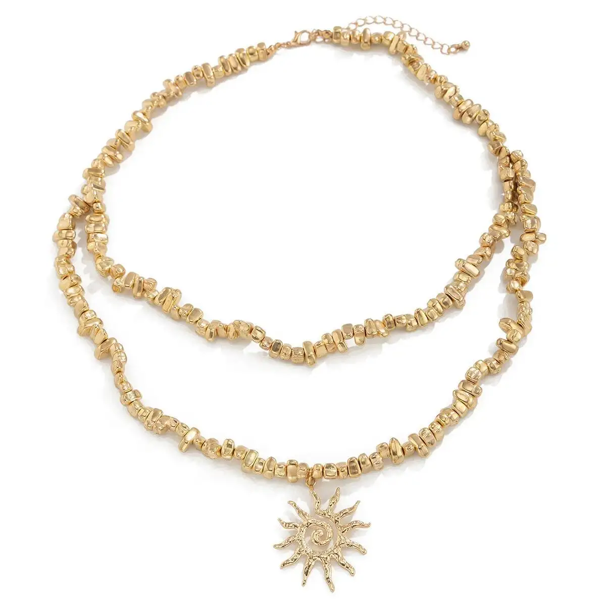 PuRui خمر العصرية طبقة مزدوجة عباد الشمس قلادة قلادة الرجال الإبداعية الشرير غير النظامية البلاستيك الخرز سلسلة القلائد مجوهرات #5