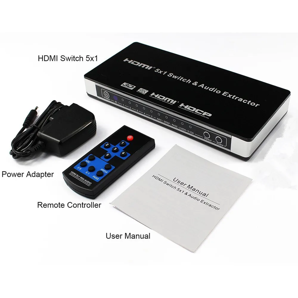 2023 HDMI Switch Switcher 5x1 HDMI Audio Extractor 4Kx2K 3D ARC Audio EDID Setting HDMI 1.4v HDMI Switch Remote For PS4 Apple TV