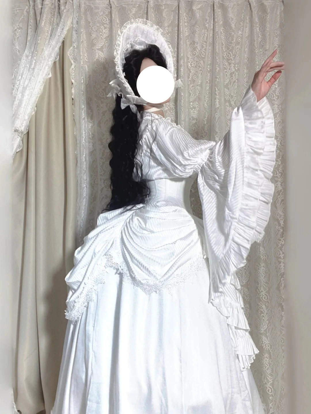 2025 Summer Goth Lolita Flare Sleeves Nun Cos White Shirt Personality New Girls Long Sleeves Crew Neck Ruffles Versatile Top