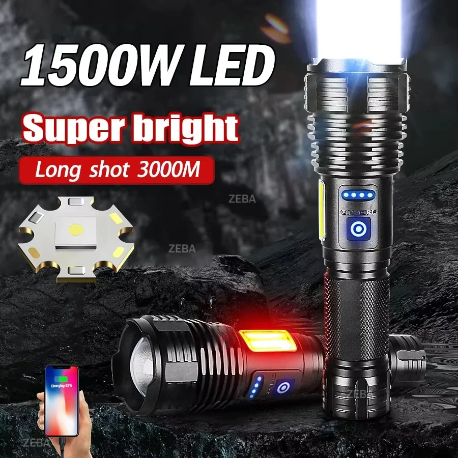 high-power-white-laser-led-flashlight-usb-rechargeable-strong-light-tactical-lantern-outdoor-camping-fishing-emergency-zoom-lamp