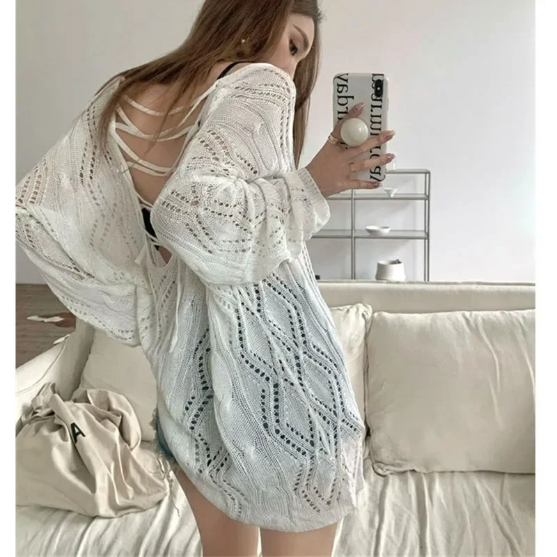 Lässiges, locker gestricktes, kurzärmliges Revers-Oberteil, Hosen-Set, 2025, Damen-Sommerurlaub, Strandmode, zweiteiliger Badeanzug, Cover-Up-Outfit