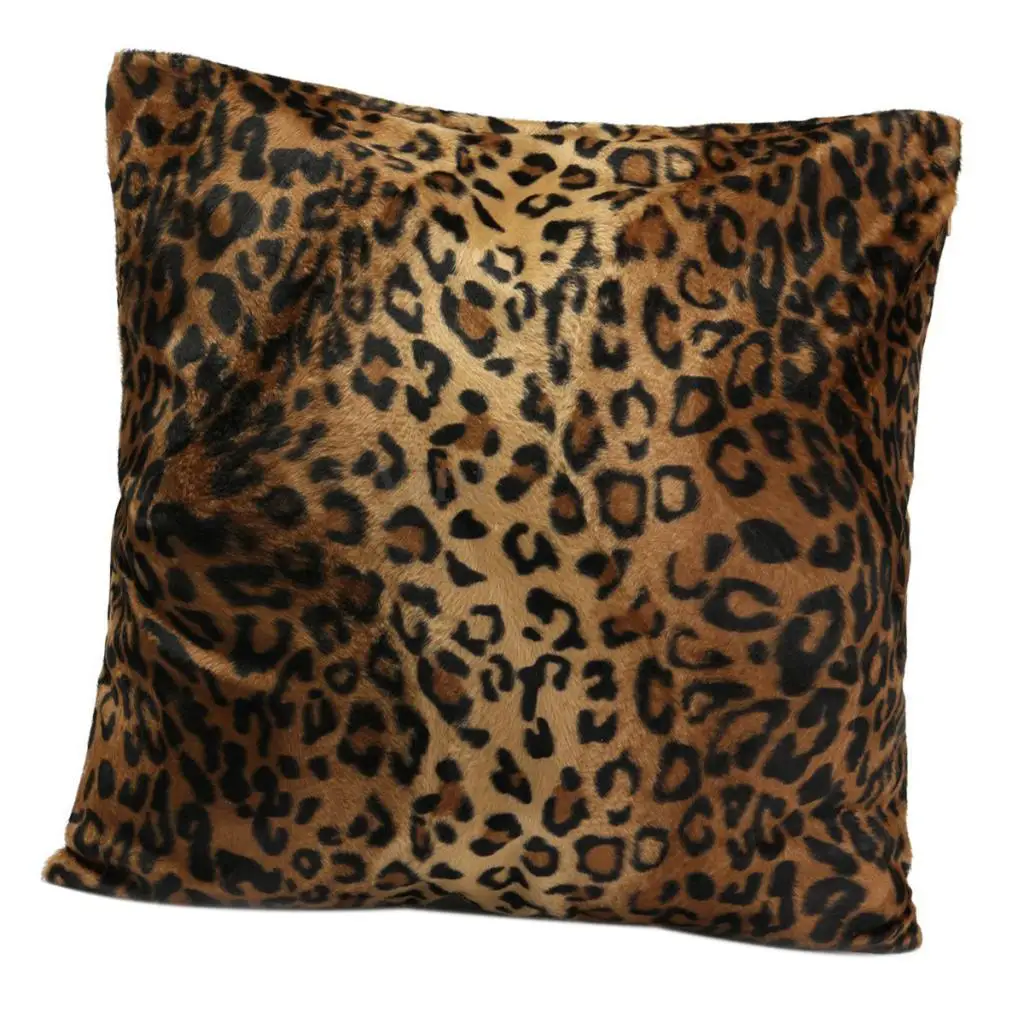 Leopard Pattern Short Plush Cushion Cover Square Animal Pillowcase for Home Office Decorative Use