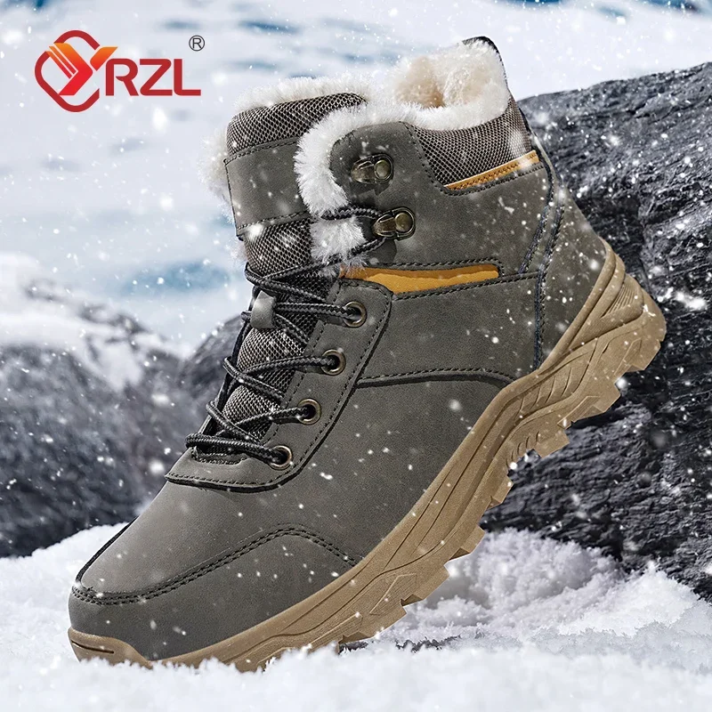 YRZL Winter Men Snow Boots Big Size Warm Plush Ankle Men\'s Shoes Anti-slip Outdoor Casual Shoe Hiking Walking Sneakers Footwear