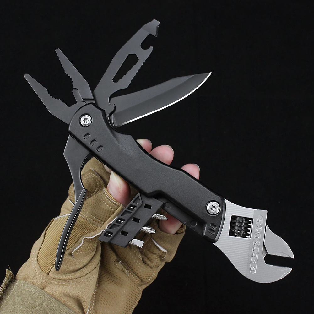 Multifunctional Adjustable Wrench Pliers Screwdriver Needle Nose Cutting Plier Outdoor Camping Survival Folding Knife Pliers Set