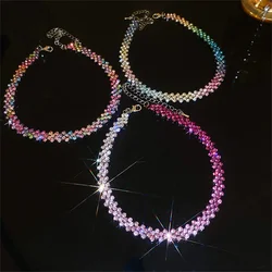 FYUAN Fashion Purple Pink Colourful Rhinestone Choker Necklaces for Women Geometric Crystal Necklaces Party Weddings Jewelry