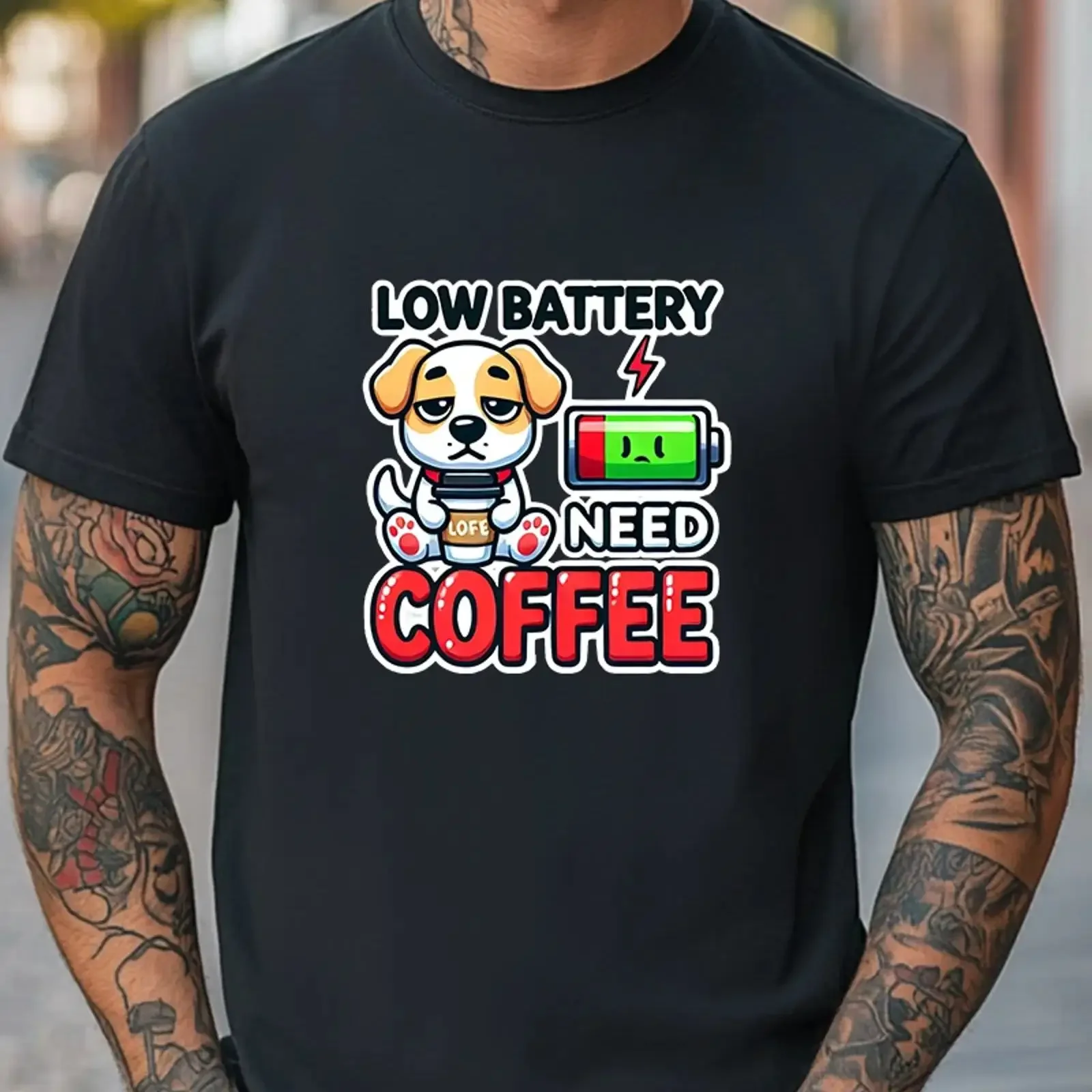 Funny Coffee Lover T Shirt quot Low Battery Need  vintage Washed Stylish Soft Stretched Comfortable streetwear Unisex