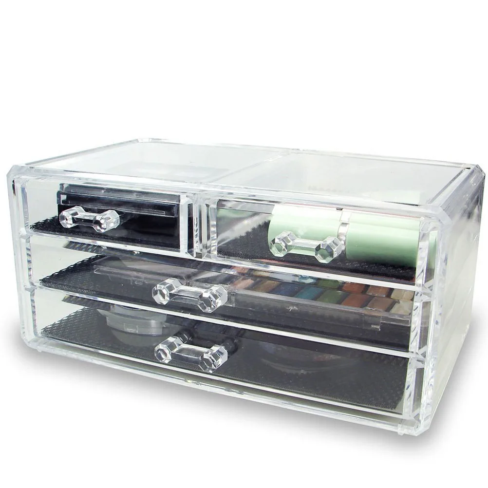 Organizador acrílico transparente de 3 capas, 24x15x11cm, 4 cajones, caja de almacenamiento para lápiz labial, esmalte de uñas, pinceles de maquillaje, anillos