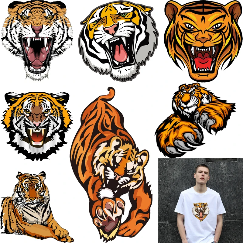 Angry Tiger Fusible Patch Iron on Patches for Clothing Heat Transfer Stickers for T Shirt Clothing Thermoadhesive Patches