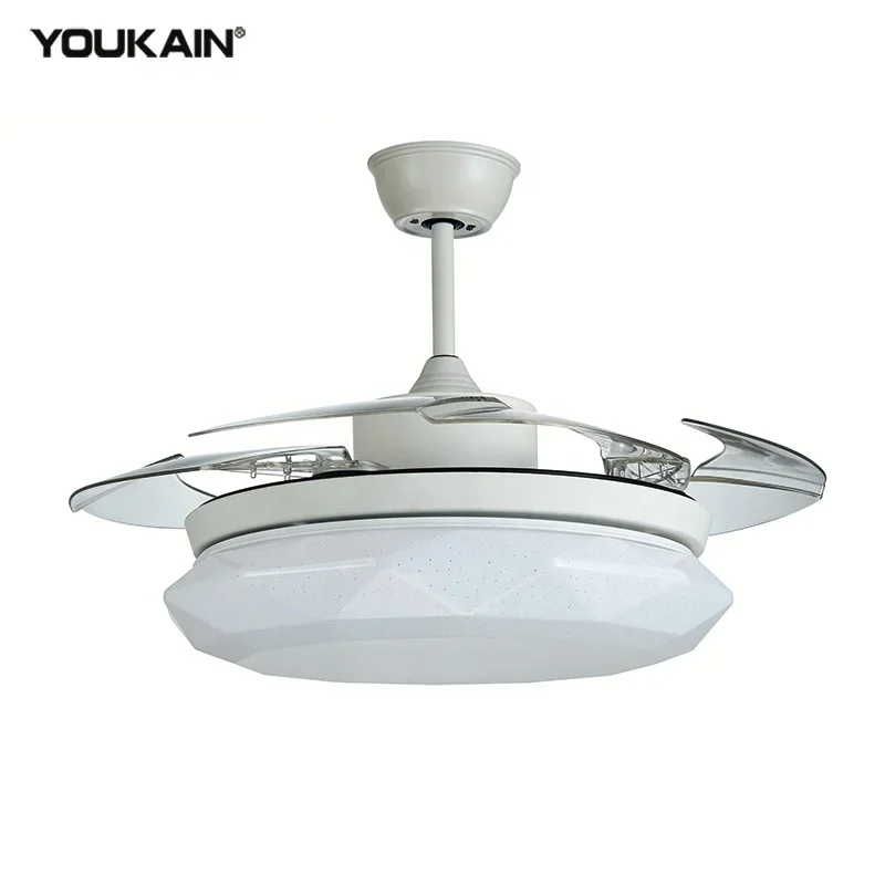 Modern 42 Inch air cooler fan white ac motor electrical transparent hidden blade ceiling  with 4 colors LED light