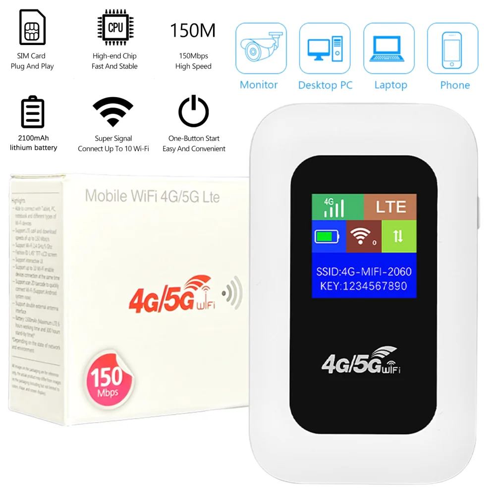 ฮอตสปอต WiFi พกพา4G LTE พร้อมซิมช่องเสียบบัตร150Mbps โมเด็มไร้สายเราเตอร์อินเตอร์เน็ตไร้สายพกพาสำหรับสำนักงานบ้าน RV แคมป์ปิ้ง