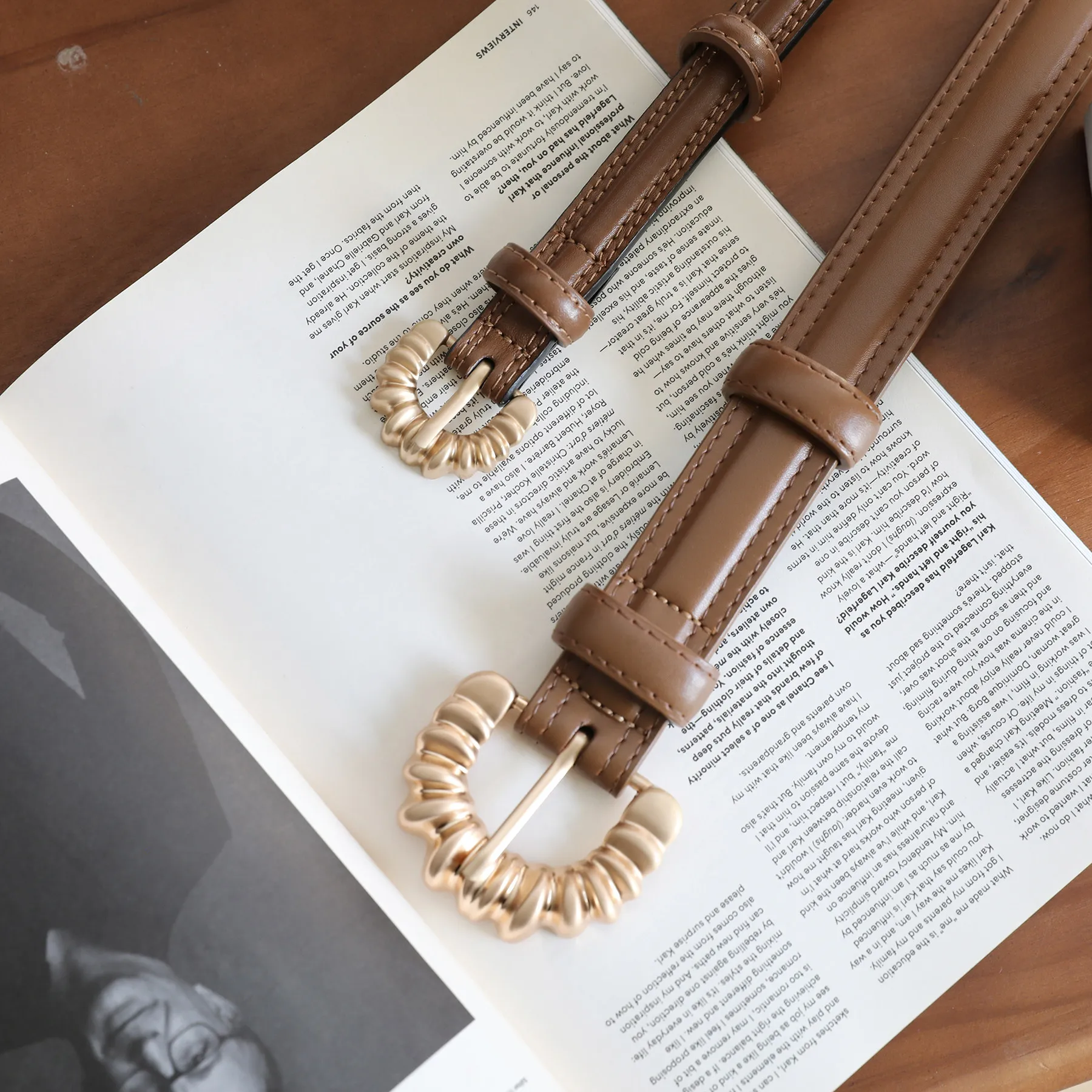 French Vintage Small Horn Buckle Belt for Women Cute Split Leather Skinny Waist Belt Casual Adjustable Trousers Belt for Office