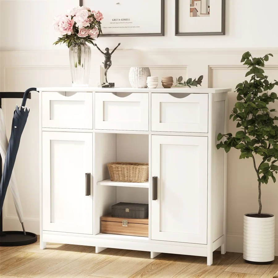 

Storage Cabinets Wooden Floor Cabinet with Drawers and Shelves Storage Cabinets Accent Cabinet for Living Room Bedroom Bathroom