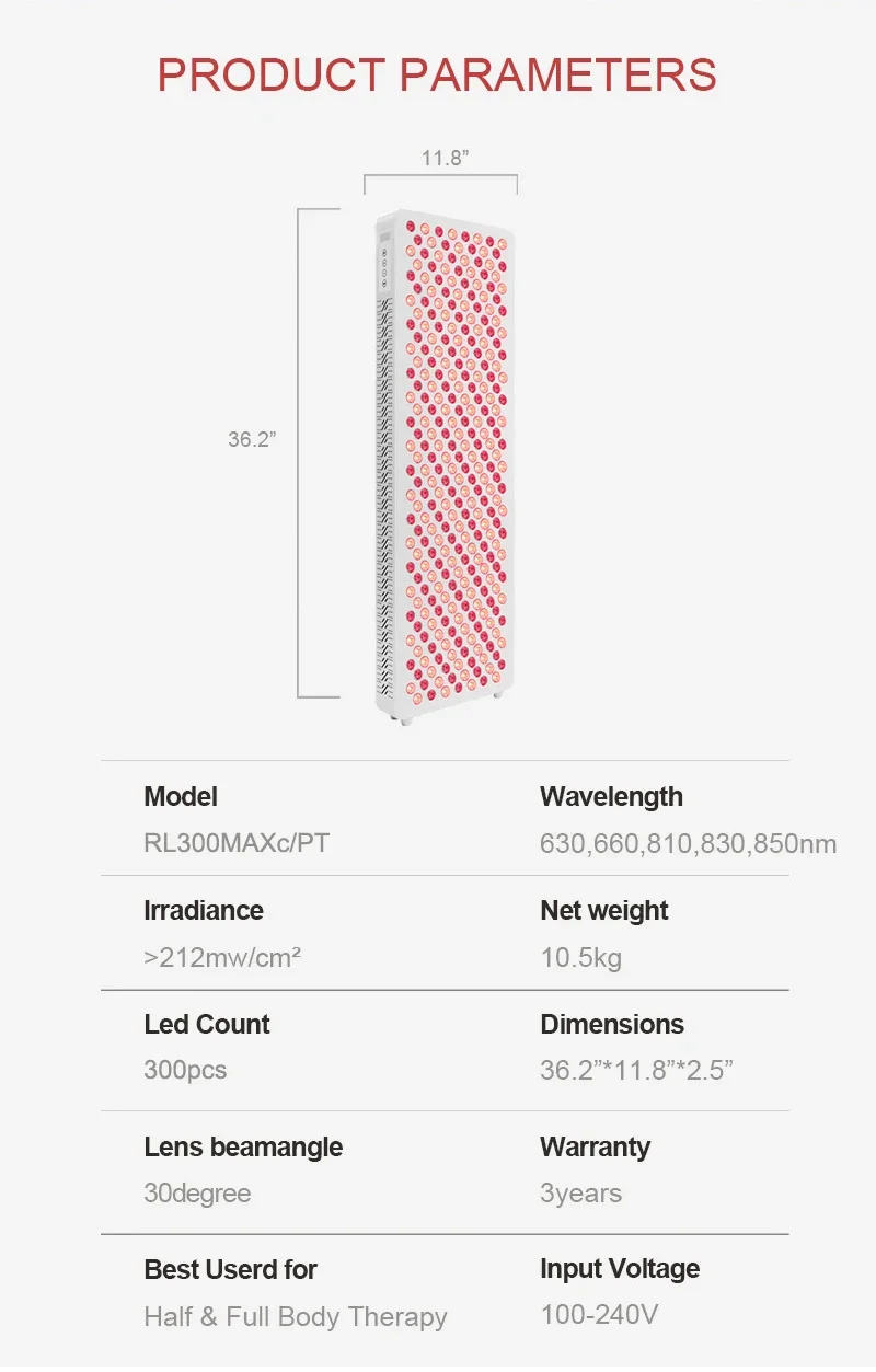 Panneau de thérapie à la lumière infrarouge rouge avec support, d'urgence, corps entier, 630nm, 660nm, 810nm, 830nm, 850nm