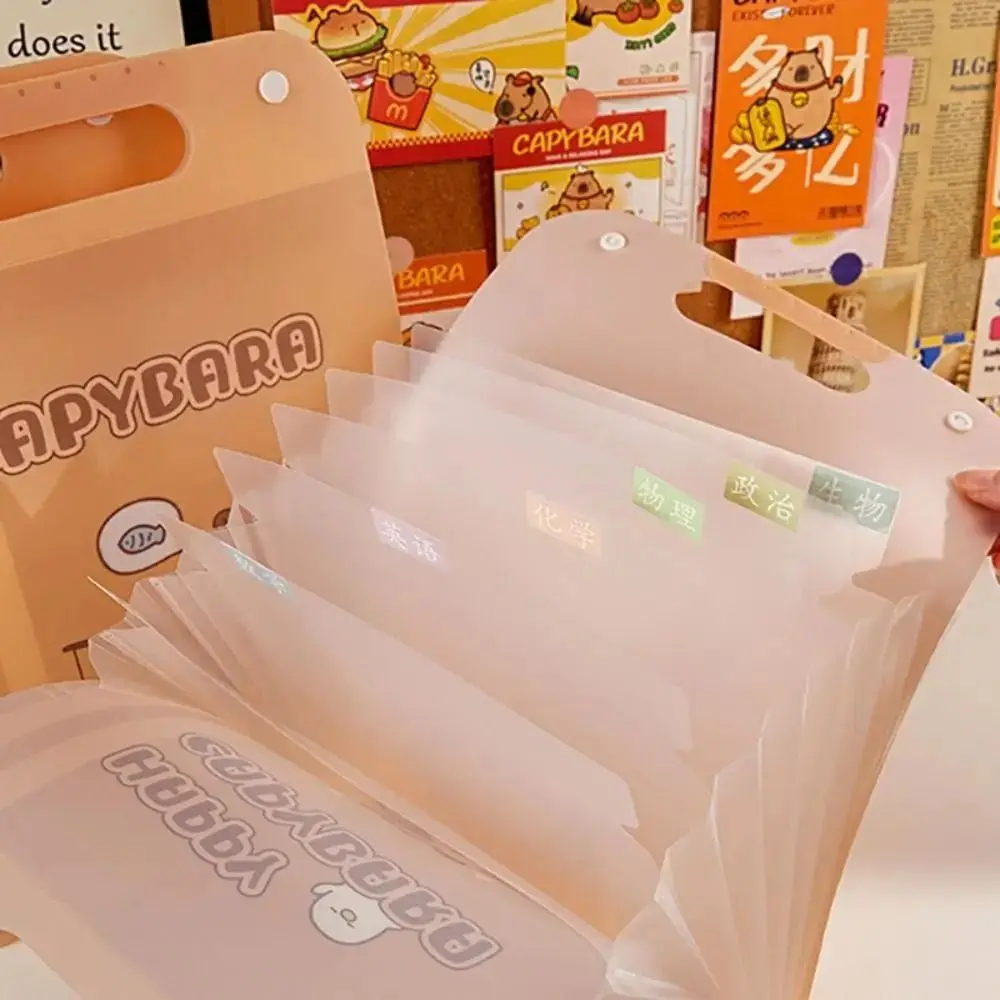 Vertical Capybara File Storage Holder Bellows bag 13 Pockets Capybara Homework Orginizer Cartoon Waterproof Capybara Storage Bag