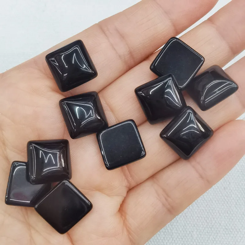 

Fashion 12mm natural black onyx square CAB CABOCHON stone beads wholesale 50pcs/lot for jewelry Accessories free shipping