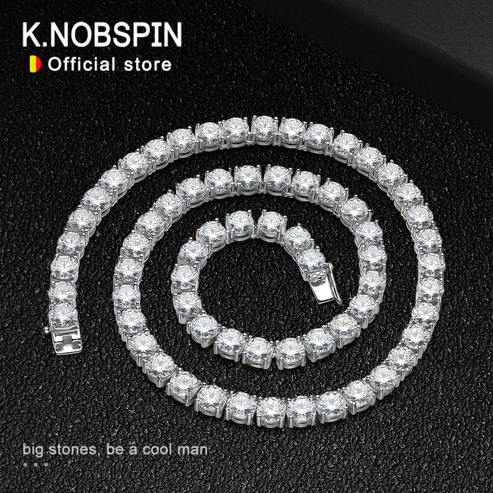 

KNOBSPIN D VVS1 6.5mm Full Moissanite Tennis Necklace for Women Man Sparkling Diamond with GRA 925 Sterling Silver Neck Chain