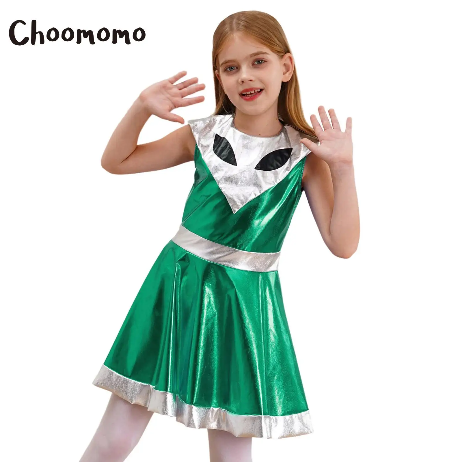 

Kids Girls Galaxy Outer Space Cutie Costume Halloween Alien Shiny Metallic A-line Dresses for Carnival Festivals Cosplay Party
