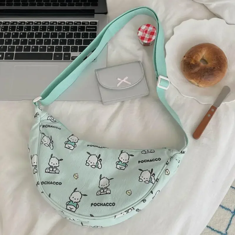 Sanrios zipper style all-over printed dumpling bag, cute cartoon and cute girly heart, one-shoulder cross-body bag for shopping