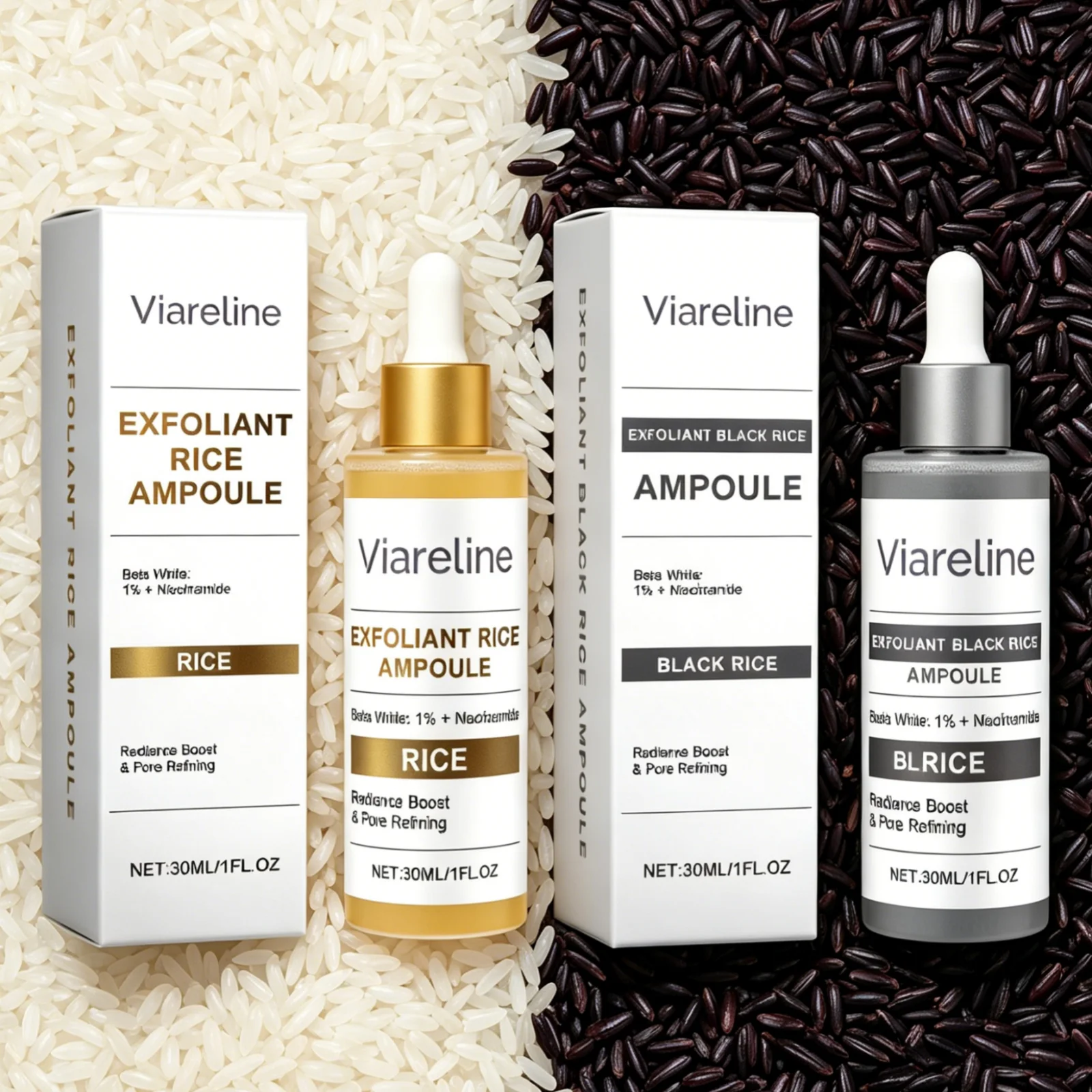 Viareline Exfoliant Rice Ampoule Remove Dead Skin Cells Brightening Even Skin Tone Long Lasting Moisturizing Black Rice Ampoule