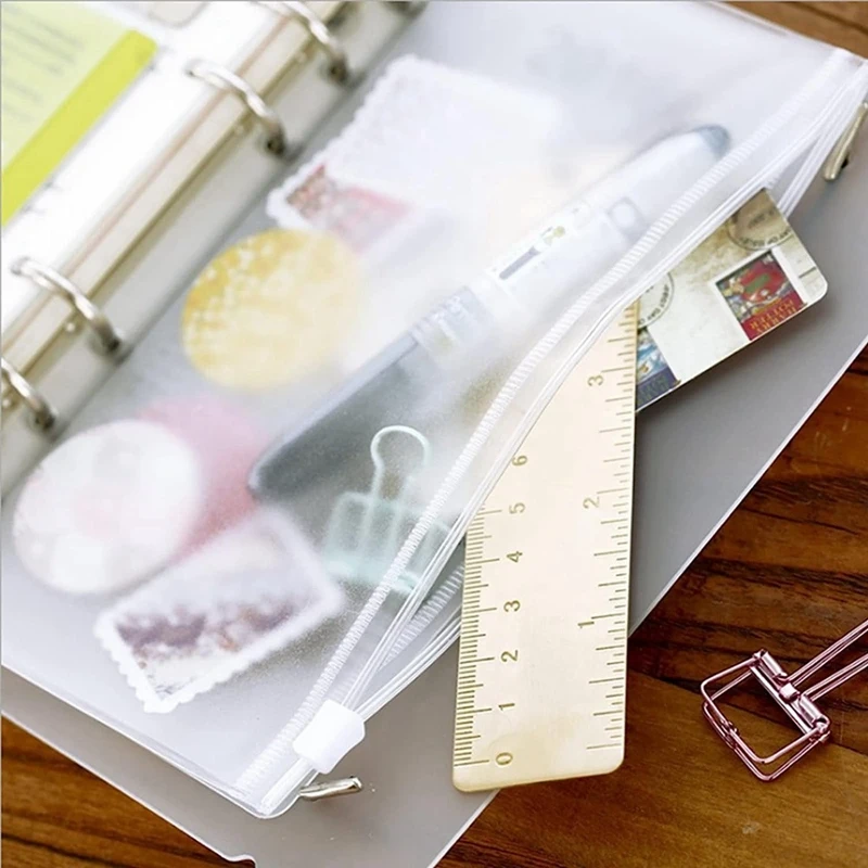 100 PCS Transparent A6 Binder Pockets 6 Holes Zipper Folders Cash Envelopes For Budgeting Binder