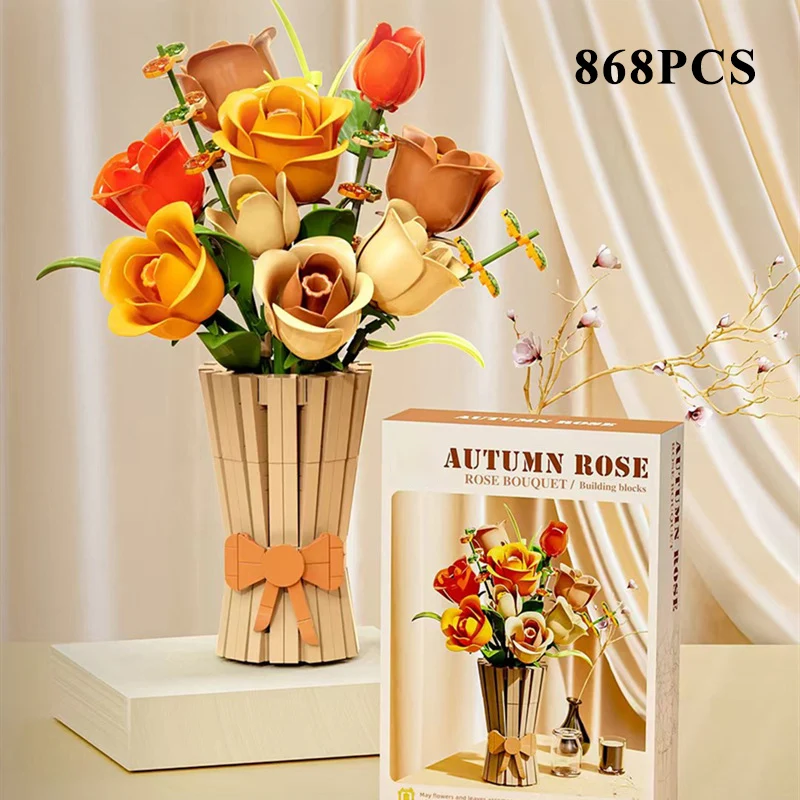 Creatieve Romantische Bloemboeket Vaas Bouwstenen Idee Woondecoratie Eeuwige Bloem Constructie Speelgoed Meisjes Valentijn Cadeau