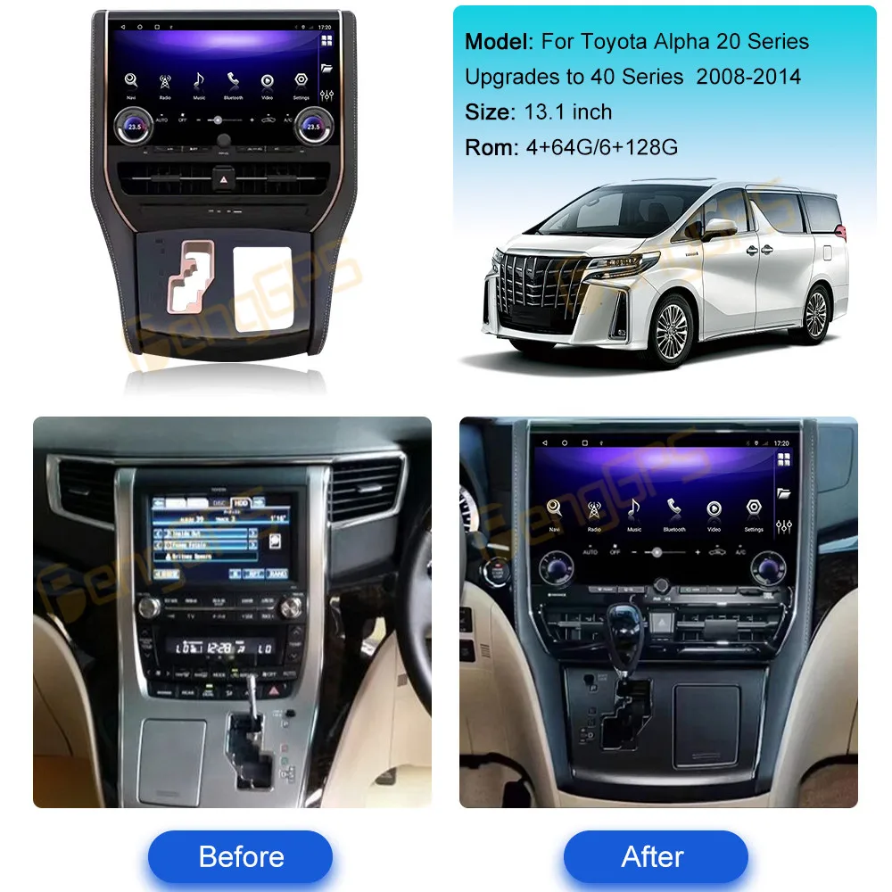 13.1 Inch Screen Car Radio For Toyota Alpha 20 Series Upgrades to 40 Series 2008-2014 Android GPS Navigation Multimedia Stereo