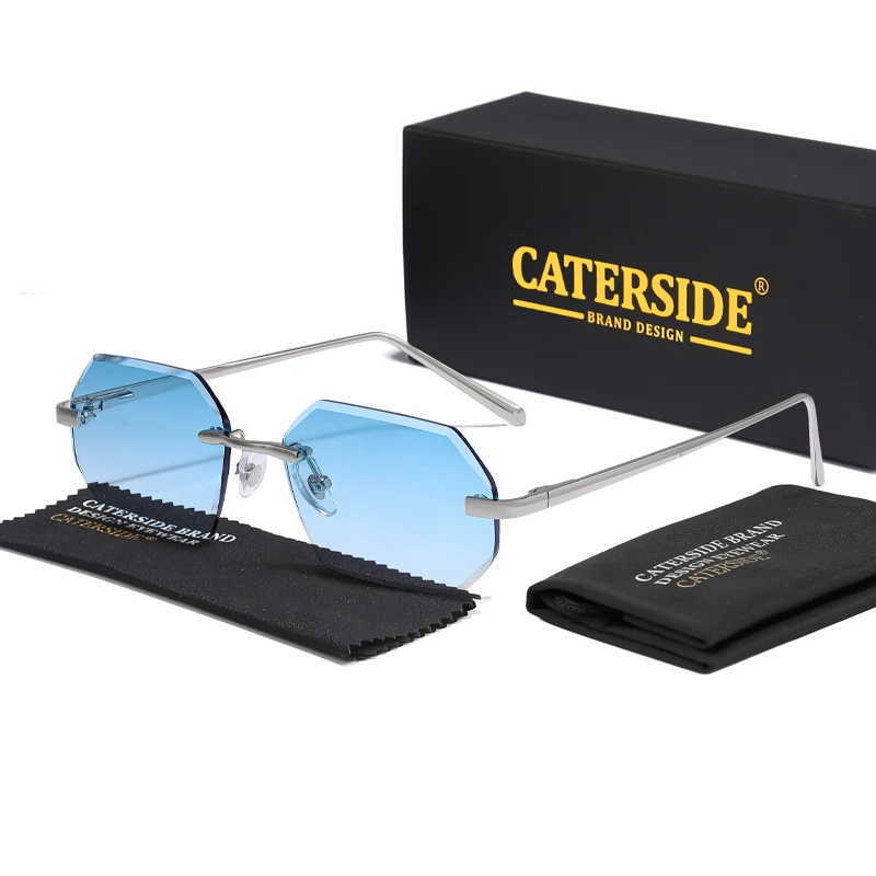 

CATERSIDE Retro Frameless Men's Sunglasses with Design Sense Lenses Metal Temple Sunglasses Women's Party Travel Sunglasses